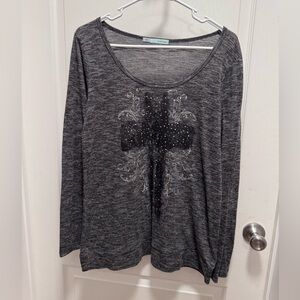 Maurice’s grey/Black Long Sleeve rhinestone embellished women’s Top size L